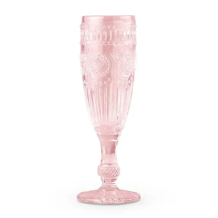 Vintage Style Pressed Glass Champagne Flute: Pink