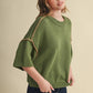 SHORT SLV SWEATER W CONTRAST BLANKET STITCH MSW11471: OLIVE TAUPE / S