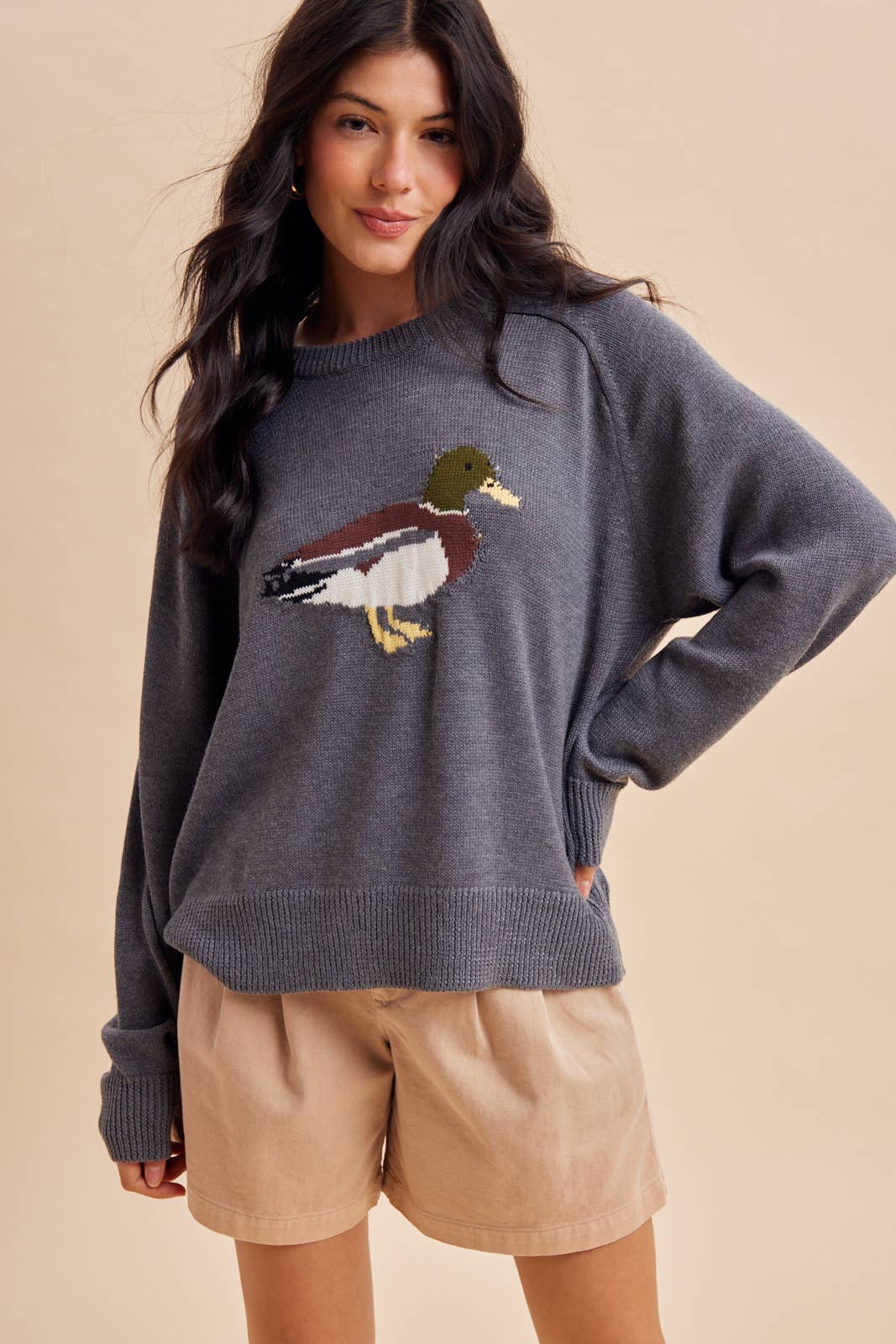 MALLARD DUCK KNITTED SWEATER: DARK FLAX / S