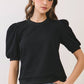 CT8936-Crew Neck Short Puff Sleeves Knit Top: Crimson / M