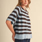 STRIPED SHORT SLEEVE SWEATER CARDIGAN MSW11671: OLIVE PLUM / S