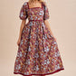 COTTON SQUARE NECK PUFF MAXI: BURNT GINGER / L