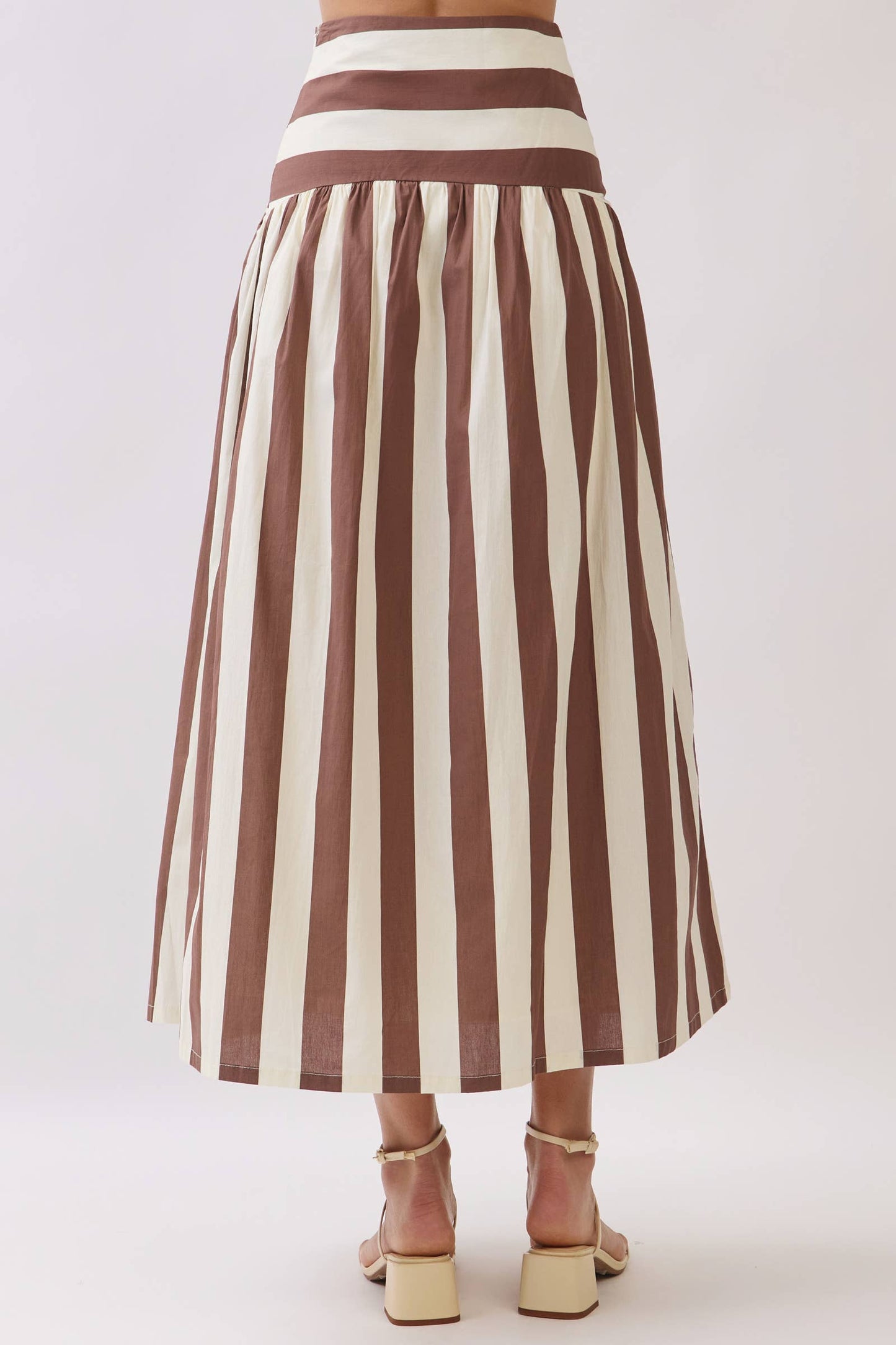 CS4090-Stripe Drop-Waist A-Line Maxi Skirt: Navy / S