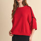 SHORT SLV SWEATER W CONTRAST BLANKET STITCH MSW11471: OLIVE TAUPE / L