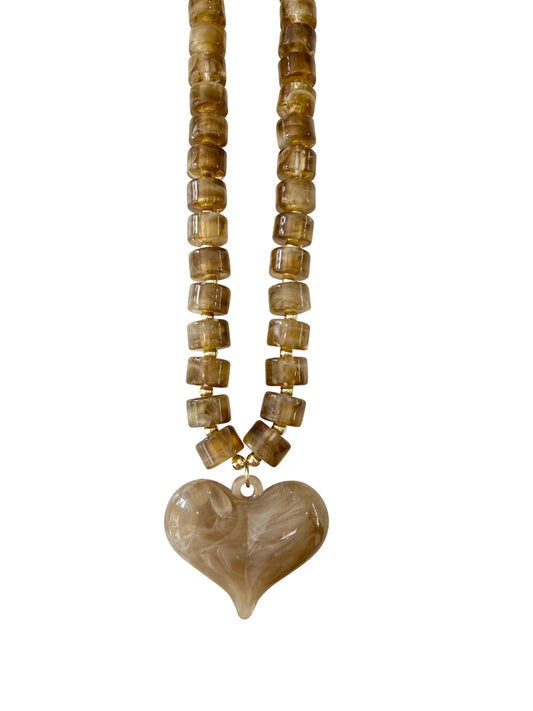 Abbie Tortoise Beaded Necklace with Heart Charm