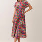 CD07590-Multicolor Check Button Down Midi Dress: Multi / S