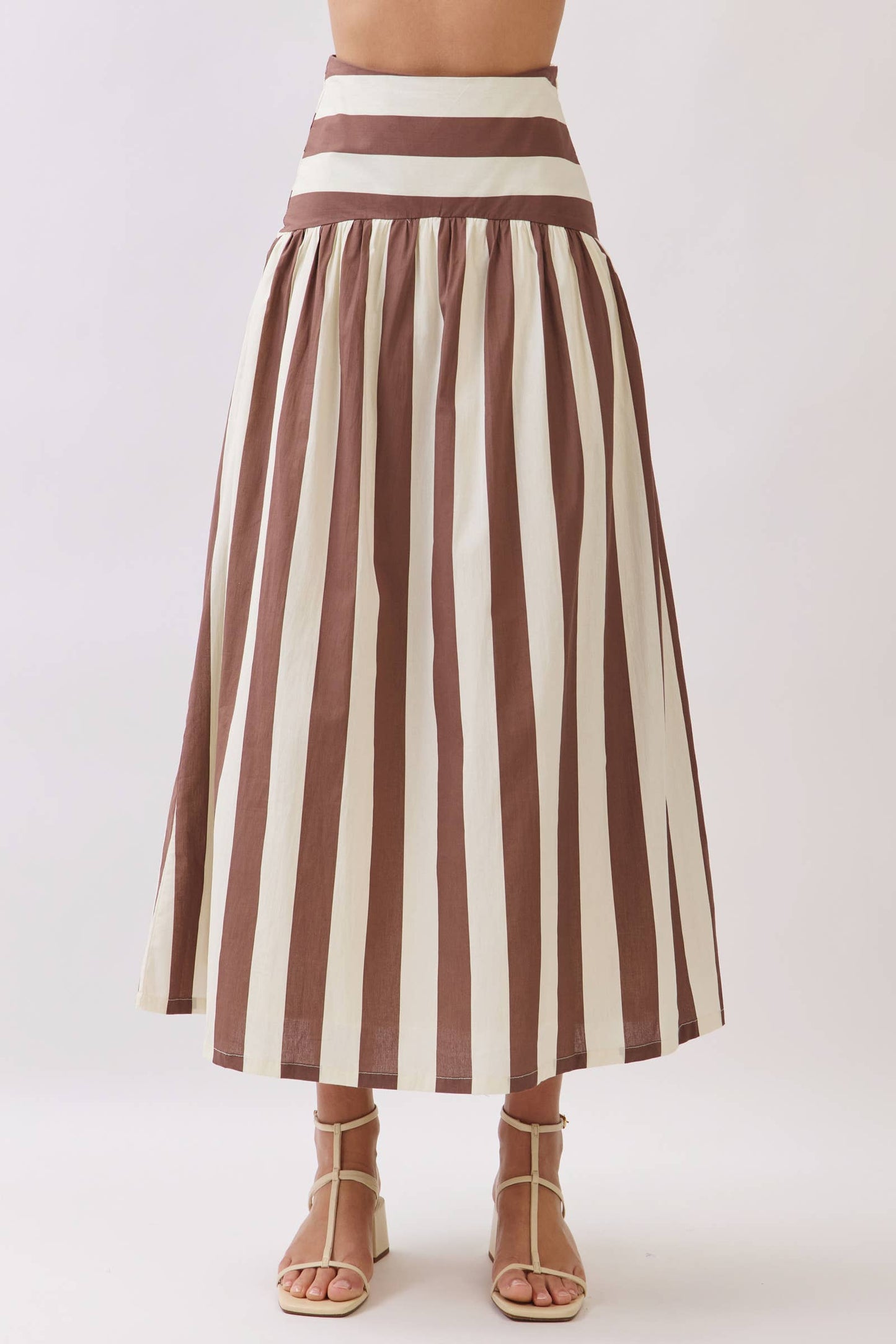 CS4090-Stripe Drop-Waist A-Line Maxi Skirt: Navy / S