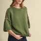 SHORT SLV SWEATER W CONTRAST BLANKET STITCH MSW11471: OLIVE TAUPE / S
