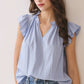 CT9815-Soft Ruffled Mock Neck Top with V-Notch Detail: White / S