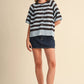 STRIPED SHORT SLEEVE SWEATER CARDIGAN MSW11671: OLIVE PLUM / S