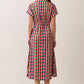 CD07590-Multicolor Check Button Down Midi Dress: Multi / L