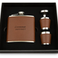 Faux Leather Wrapped Flask Gift Box Set -Chocolate Brown