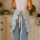 Blue Pinstripe Ruffle Cotton Apron with Pocket