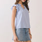 CT9815-Soft Ruffled Mock Neck Top with V-Notch Detail: White / L