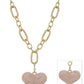 Water resistant Gold Chunky Chain with Pink Resin Heart 16"-18" Necklace