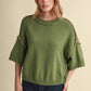 SHORT SLV SWEATER W CONTRAST BLANKET STITCH MSW11471: OLIVE TAUPE / S