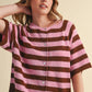 STRIPED SHORT SLEEVE SWEATER CARDIGAN MSW11671: OLIVE PLUM / S