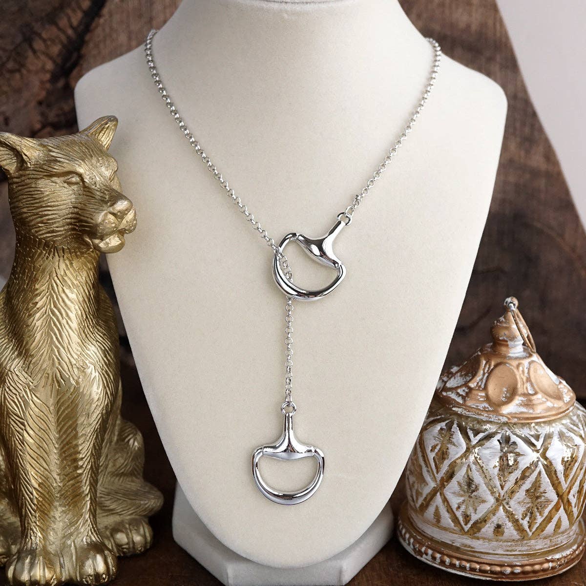 Rider’s Link – Adjustable Horse Bit Lariat Necklace: Silver