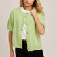 SHORT SLEEVE SWEATER CARDIGAN: LT OLIVE / L