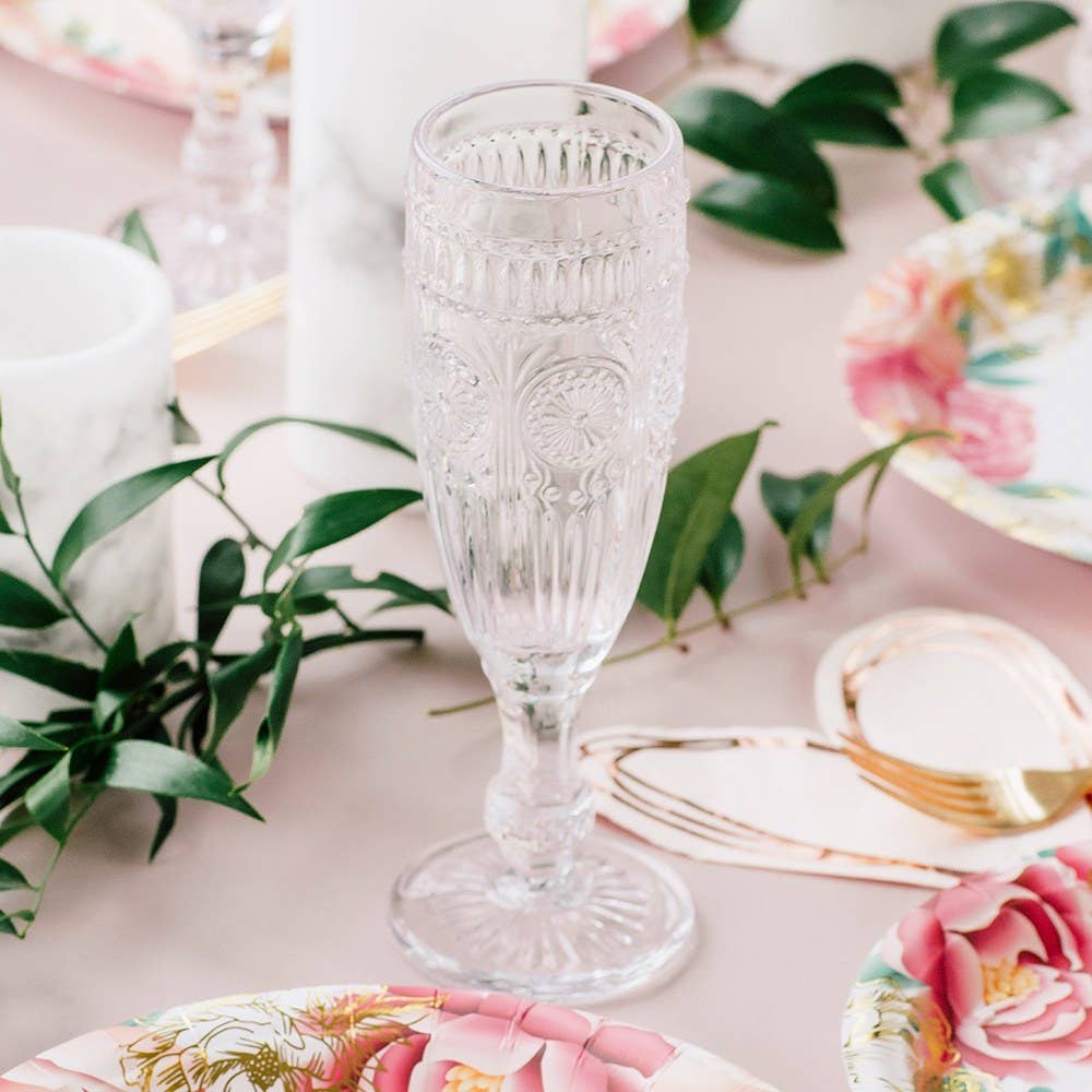 Vintage Style Pressed Glass Champagne Flute: Pink