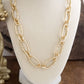 Chunky Statement Necklace – Elongated Textured Chain Necklace: Two Tone