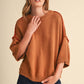 SHORT SLV SWEATER W CONTRAST BLANKET STITCH MSW11471: OLIVE TAUPE / S