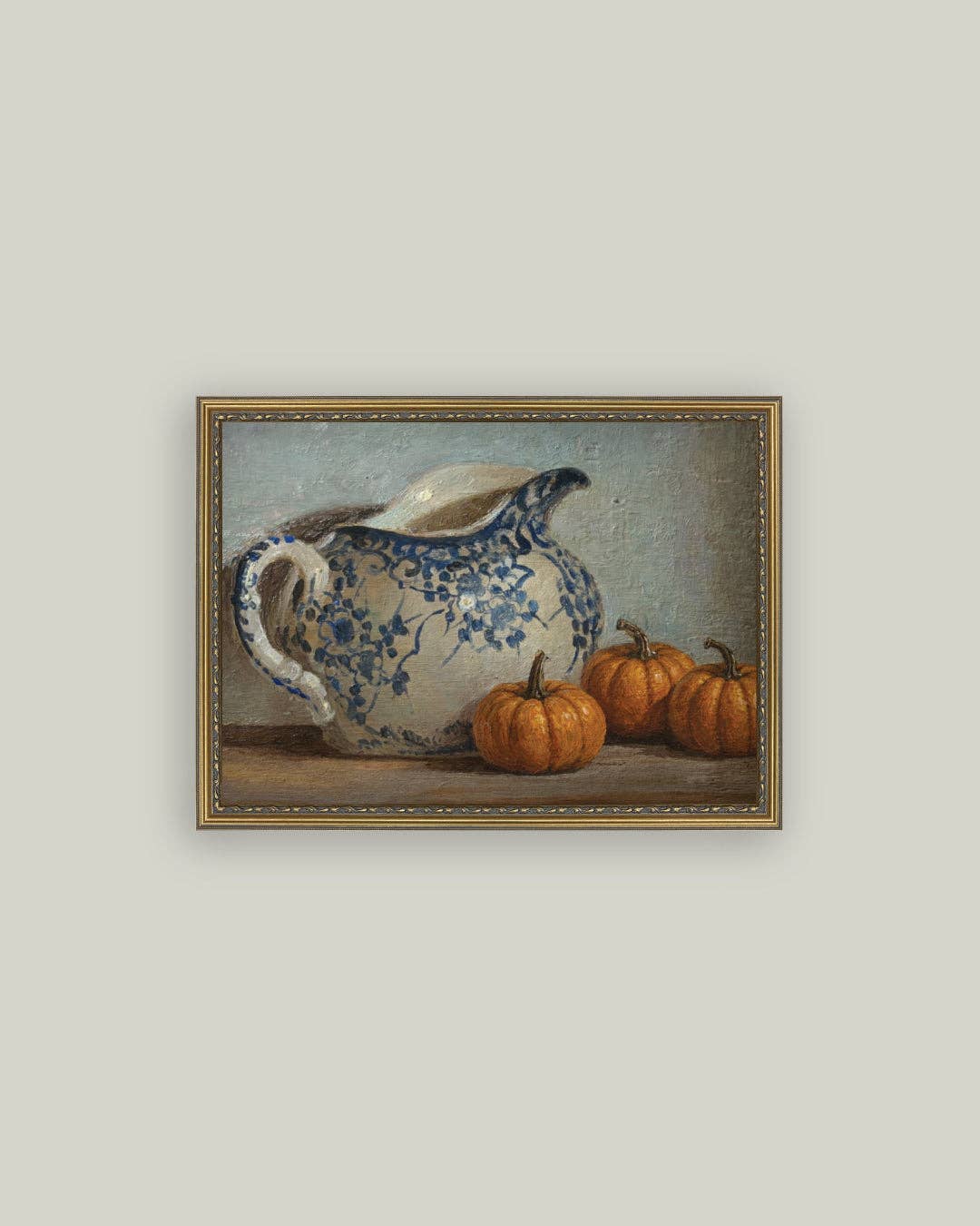 Still Life Pumpkins and Pitcher: 7X5