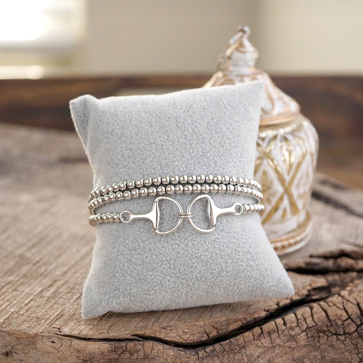 Bit of Shine – Set of 3 Stretch Bracelets with Horse Bit: Gold