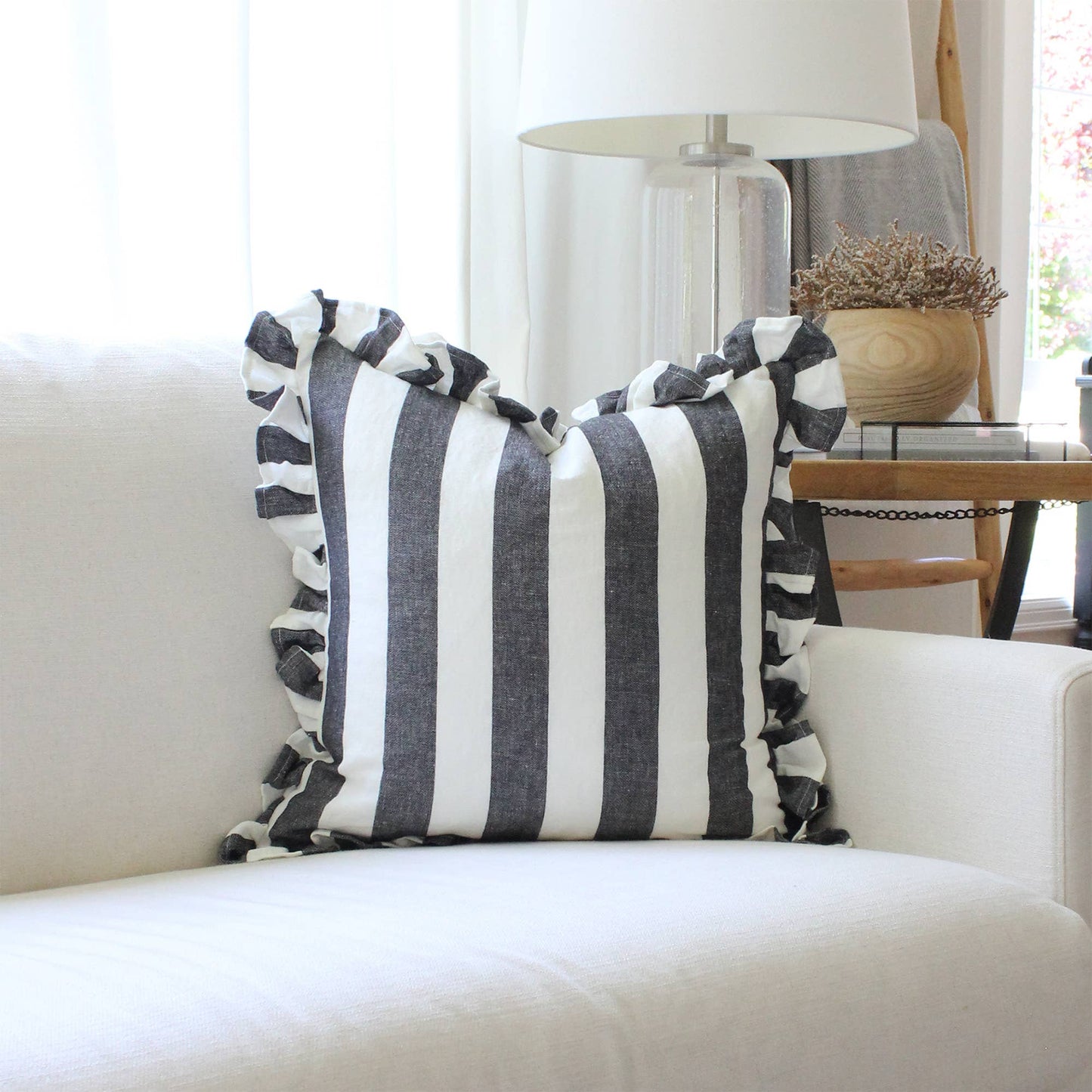 Ruffled Cabana Stripe Pillow Cover Collection: Rust