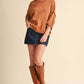 SHORT SLV SWEATER W CONTRAST BLANKET STITCH MSW11471: OLIVE TAUPE / L