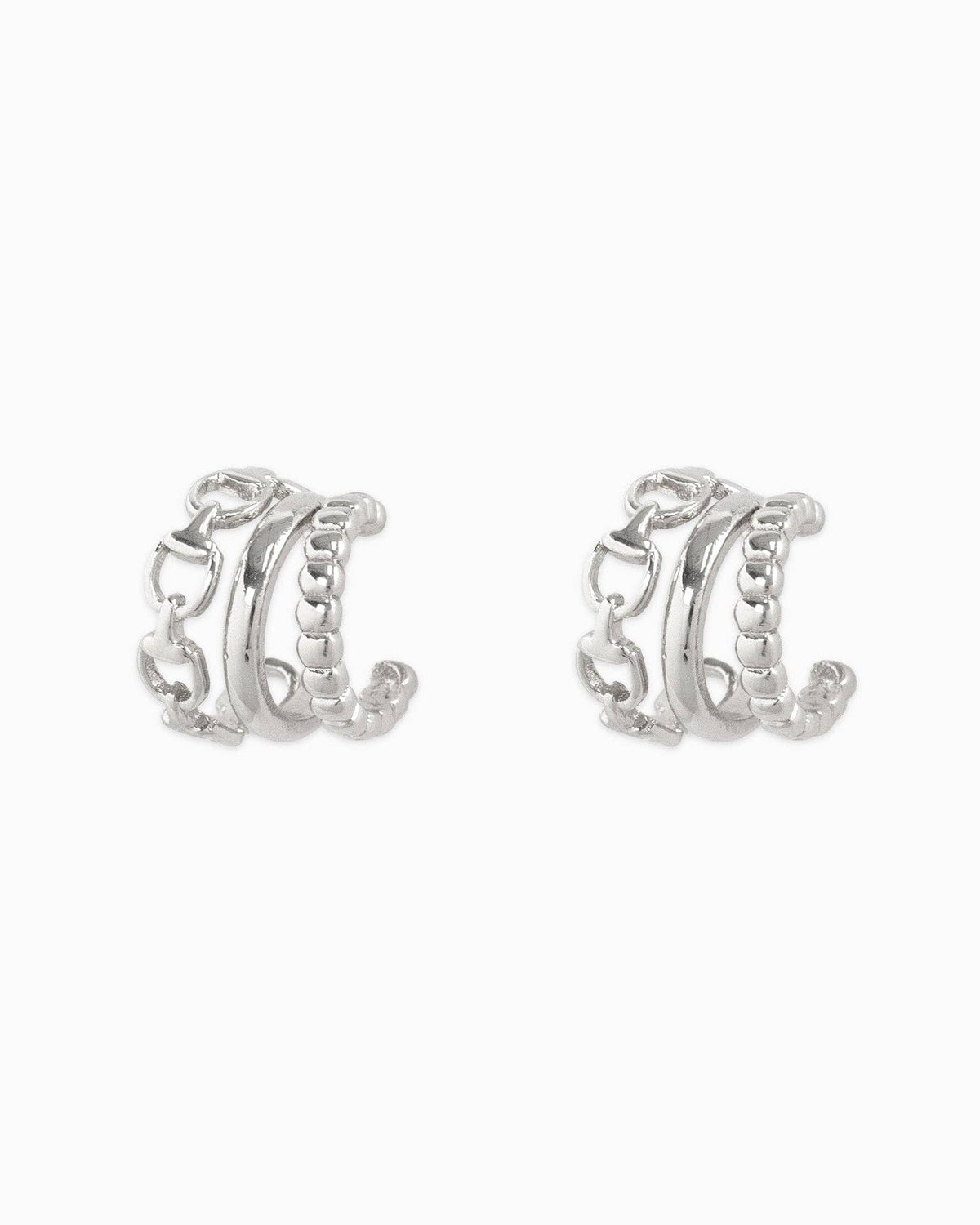3-Line Horsebit Hoop Earrings: Gold