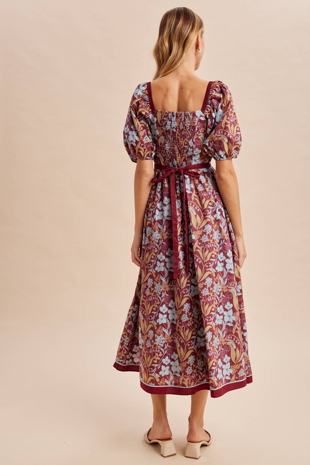 COTTON SQUARE NECK PUFF MAXI: BURNT GINGER / M
