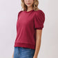 CT8936-Crew Neck Short Puff Sleeves Knit Top: Navy / S