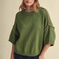 SHORT SLV SWEATER W CONTRAST BLANKET STITCH MSW11471: OLIVE TAUPE / L