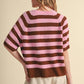 STRIPED SHORT SLEEVE SWEATER CARDIGAN MSW11671: OLIVE PLUM / L