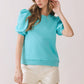 CT8936-Crew Neck Short Puff Sleeves Knit Top: Crimson / M