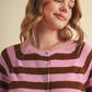 STRIPED SHORT SLEEVE SWEATER CARDIGAN MSW11671: OLIVE PLUM / M