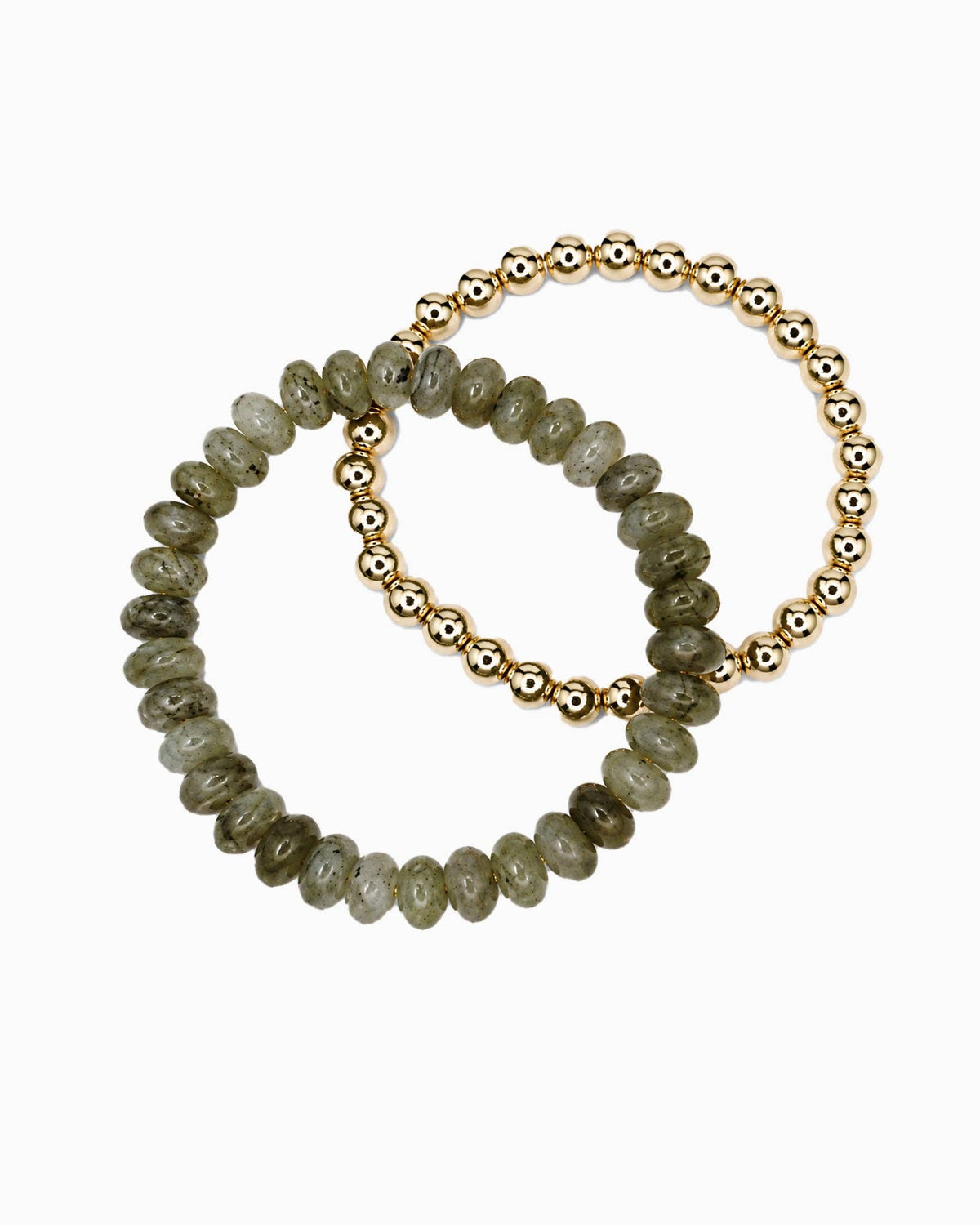 2 Layered Semi-Precious Beaded Bracelet Set: Grey