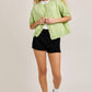 SHORT SLEEVE SWEATER CARDIGAN: LT OLIVE / XS