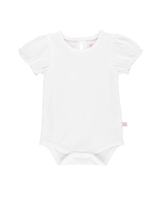 White Knit Puff Short Sleeve Bodysuit: 0-3m / White