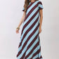 CD07188-Diagonal Stripe Feather Hem Maxi Dress: Blue / S