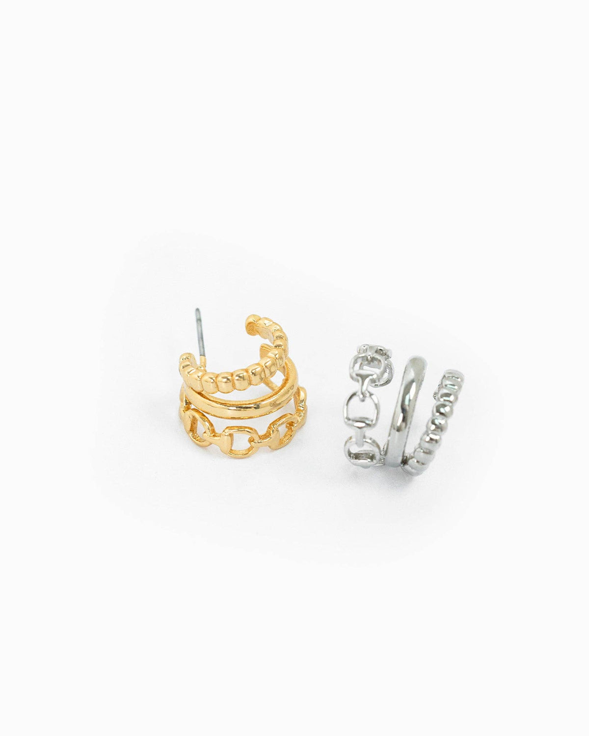 3-Line Horsebit Hoop Earrings: Gold