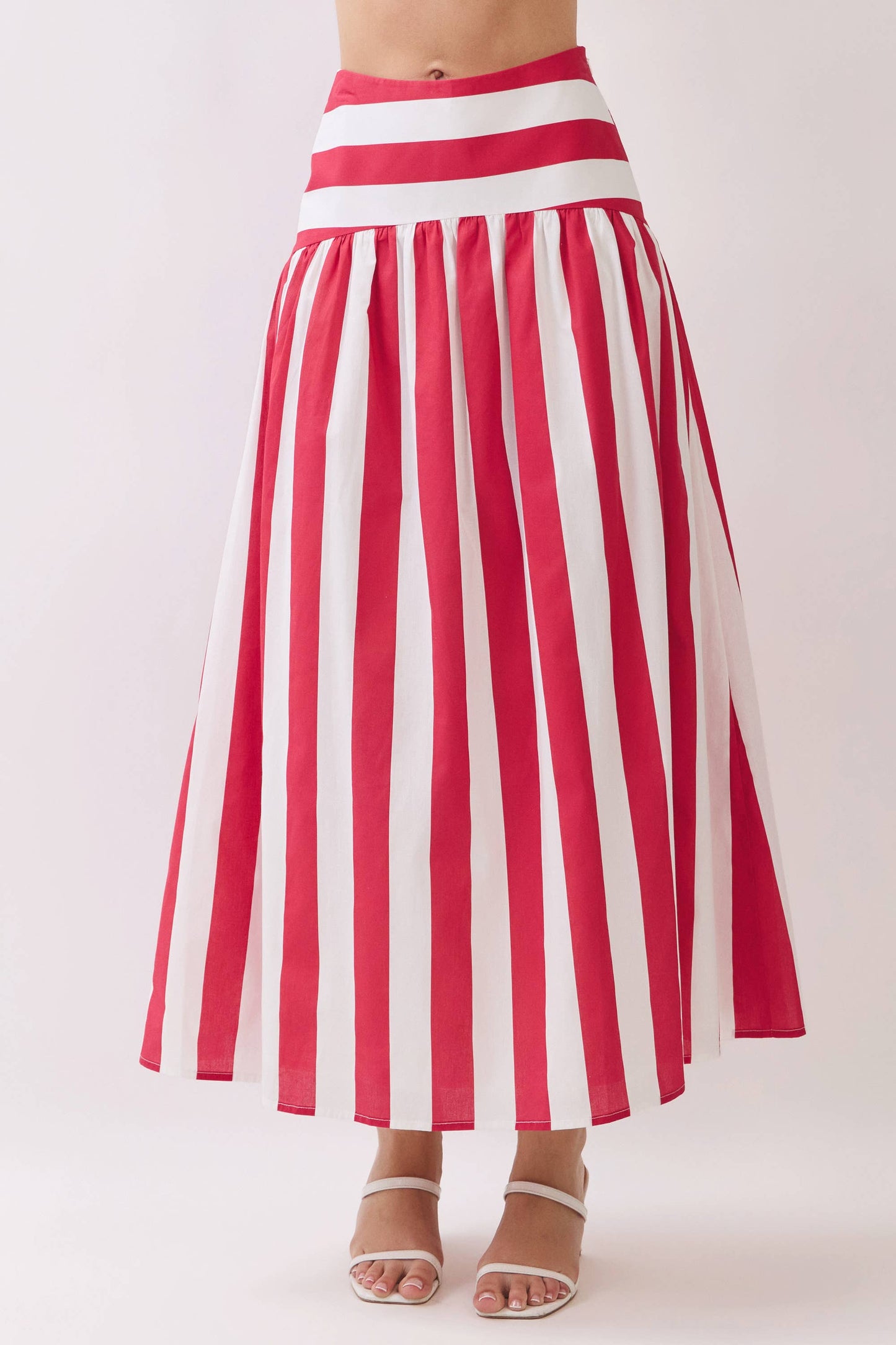 CS4090-Stripe Drop-Waist A-Line Maxi Skirt: Navy / M