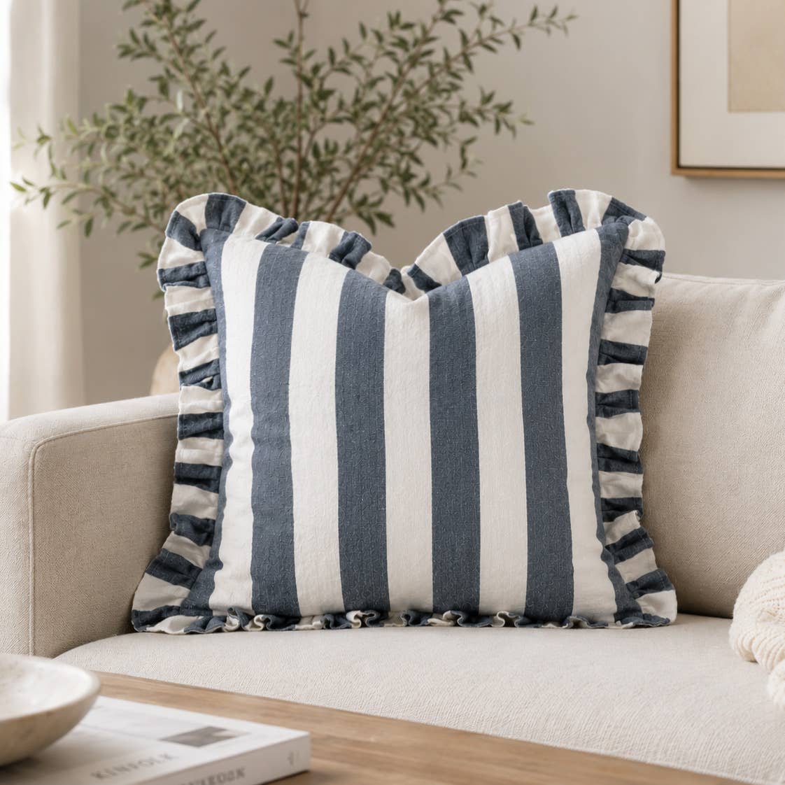 Ruffled Cabana Stripe Pillow Cover Collection: Green
