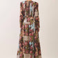 CS4193-Floral plaid patchwork maxi skirt: CHOCOLATE / M